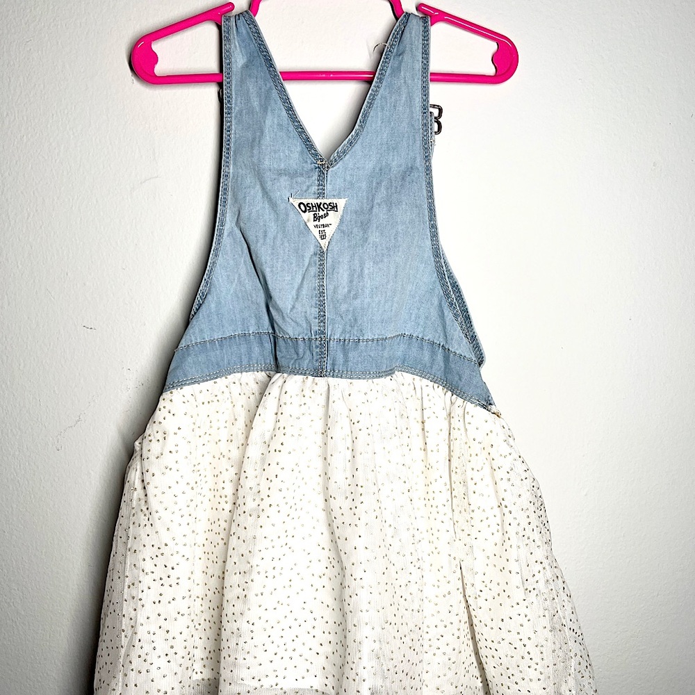 Blue , white ,& gold Oshkosh dress for toddler girls in size 5T .